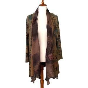 Soft Surroundings Multi Tea Gardens Floral Waterfall Lagenlook Cardigan Large